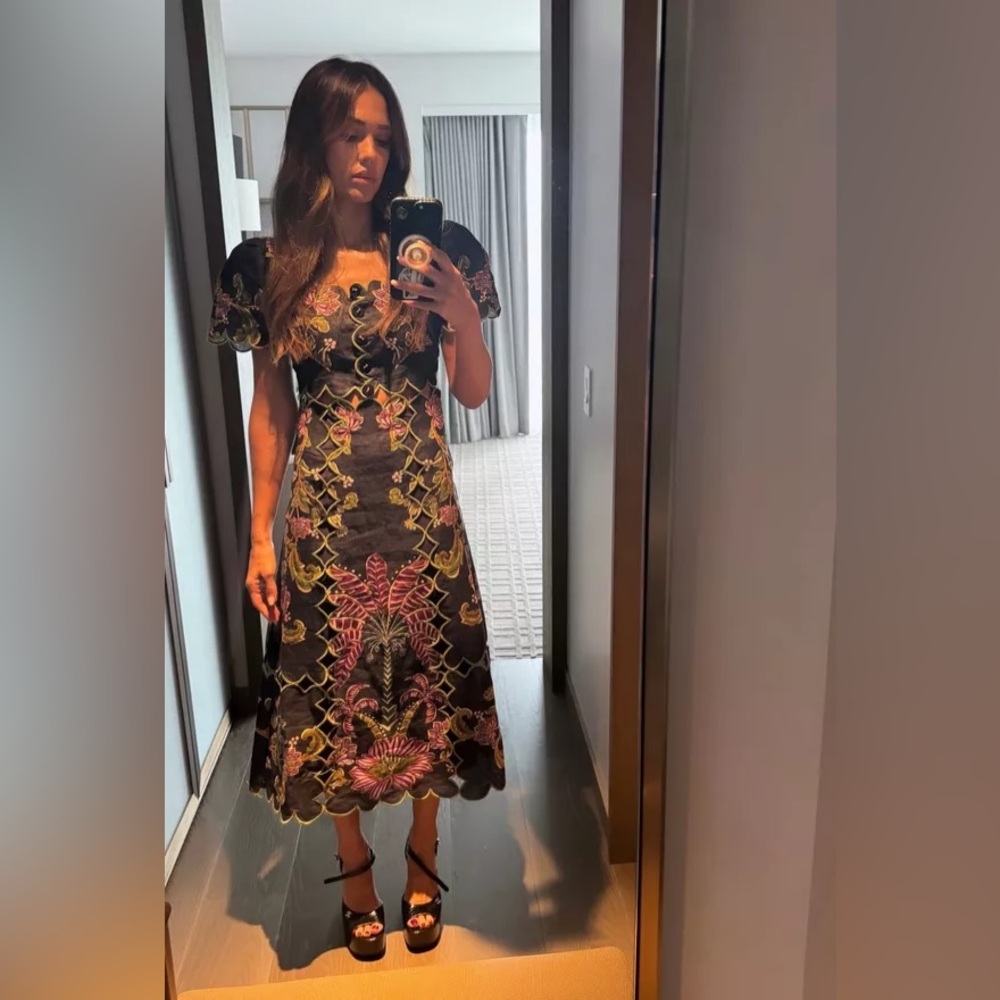 NWT Farm Rio Black Ravenala Short Sleeve Maxi Dress